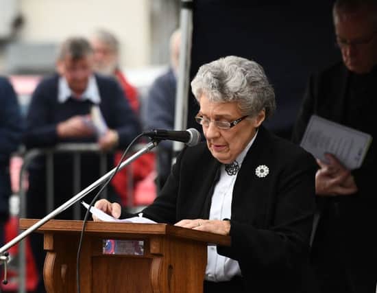 Mary Hamilton speaking at the memorial service to mark the 45th Anniversary of the Claudy Bomb, SEFF assisted the families in organising an open air Service of Remembrance and Thanksgiving on Monday Evening  in Claudy.
Photo Colm Lenaghan/Pacemaker Press