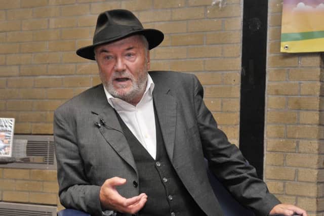 George Galloway, politician, broadcaster, writer, pictured in Pilots Row Centre on Wednesday evening last, during his wide ranging conversation with Raymond McCartney MLA, as part of the Gasyard Feile. DER3217GS074