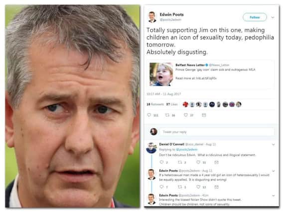 DUP MLA Edwin Poots and the tweet in question.