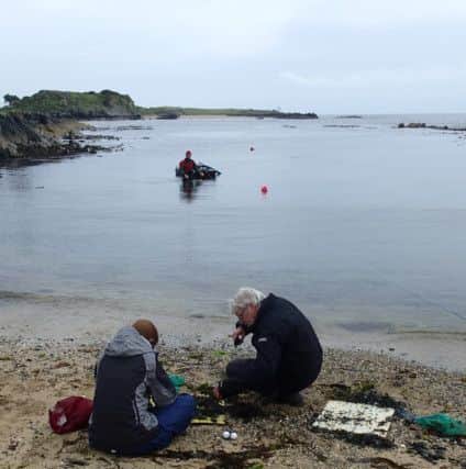 Archeologists  searching materials from along and below the shoreline beside Greencastle Golf Club.
