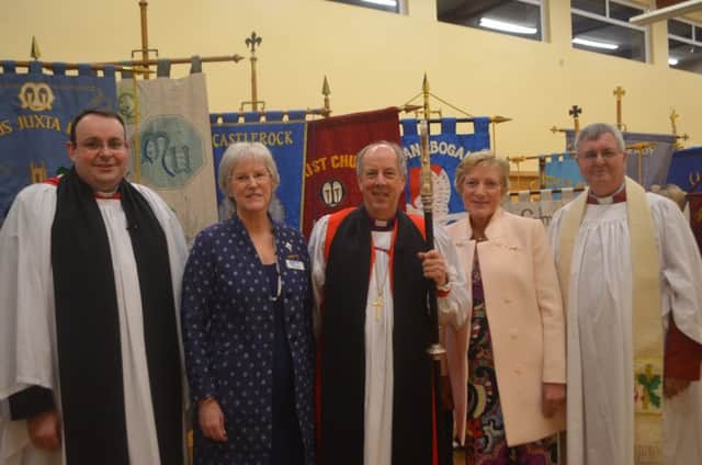 Rev Mark Lennox (Bishop's Curate), Mrs Mary Good (Diocesan President, Derry and Raphoe Mothers' Union), Rt Rev Ken Good (Bishop of Derry and Raphoe), Lady Eames (former Worldwide President, Mothers' Union), Rev Canon Harold Given (Diocesan Chaplain, Derry and Raphoe Mothers' Union).
