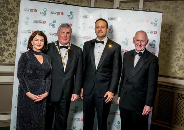 Taoiseach Leo Varadkar TD with Chamber of Commerce President, George Fleming, Chief Executive Sinead McLaughlin and Chief Executive of Foyle Port, Brian McGrath.