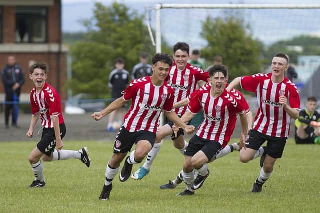 Derry City U15 players celebrate during this year's Hughes Insurance Foyle Cup.