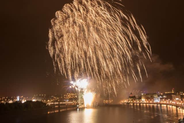 Fireworks explode over the River Foyle during the Halloween Carnival in Derry in 2016. Picture Martin McKeown. Inpresspics.com. 31.10.16
