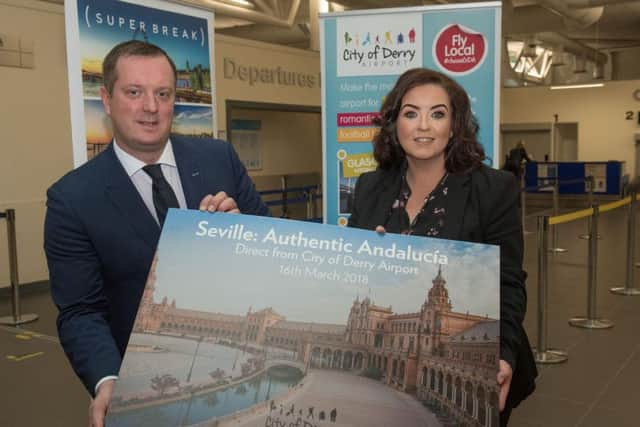 Chris Hagan, Head of Propositions, Transport and Attractions for Superbreak and Charlene Shongo, Commercial and Marketing Manager at City of Derry Airport.