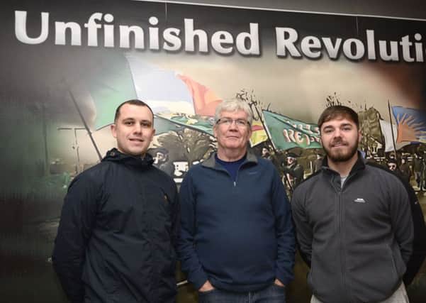 Saoradh members, Joe Barr, Micky Lynn and Jude Macrory,  pictured at their Derry offices this week. DER4517-125KM